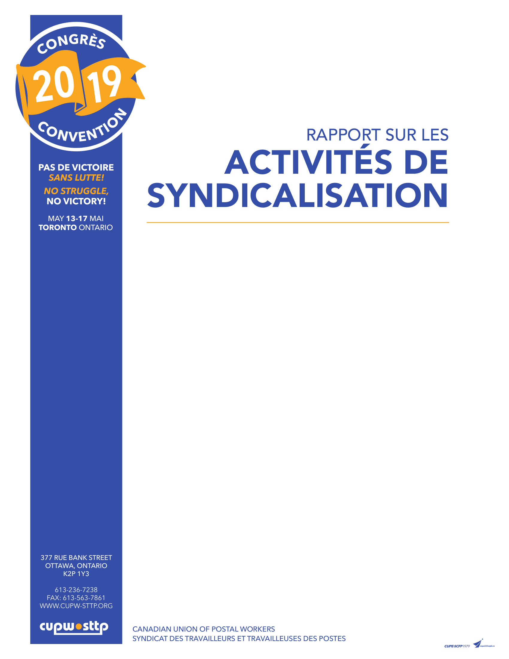 Rapport des activités de syndicalisation (2019)