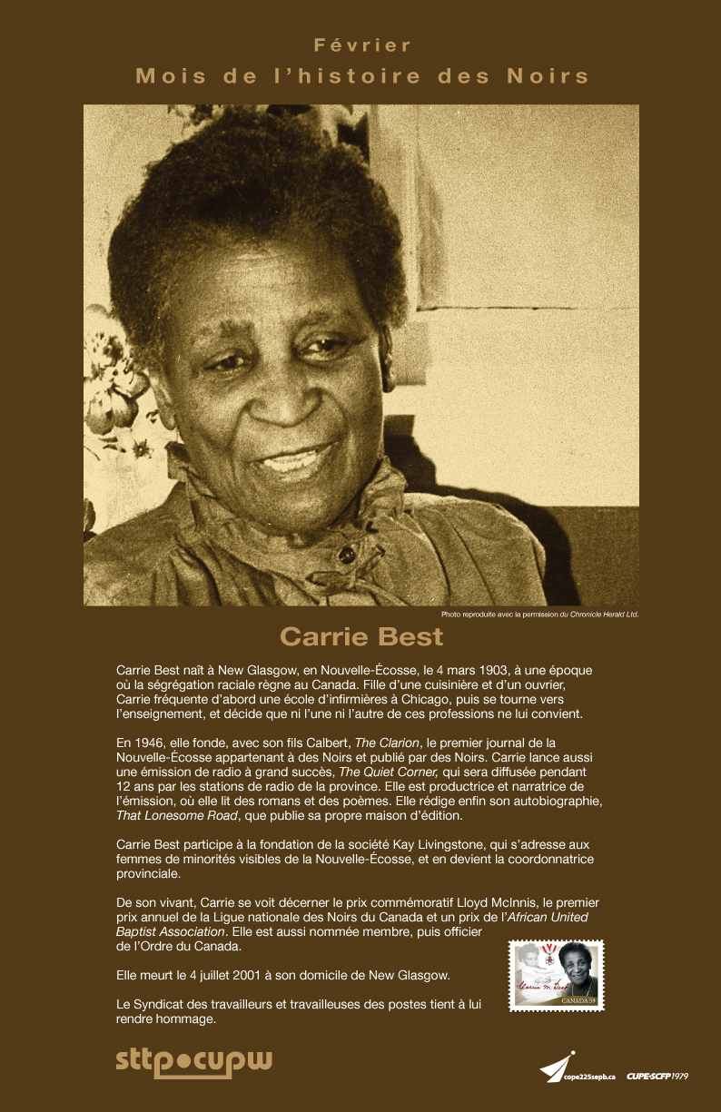 Affiche Carrie Best - Mois de l'histoire des Noirs 2015