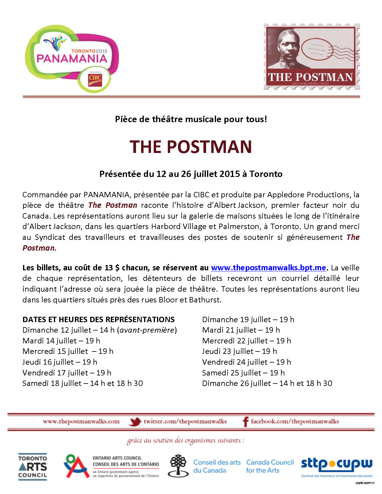 « The Postman », pièce de théâtre sur la vie d’Albert Jackson, sera présentée à Toronto dès le 12 juillet prochain « The Postman », pièce de théâtre sur la vie d’Albert Jackson, sera présentée à Toronto dès le 12 juillet prochain