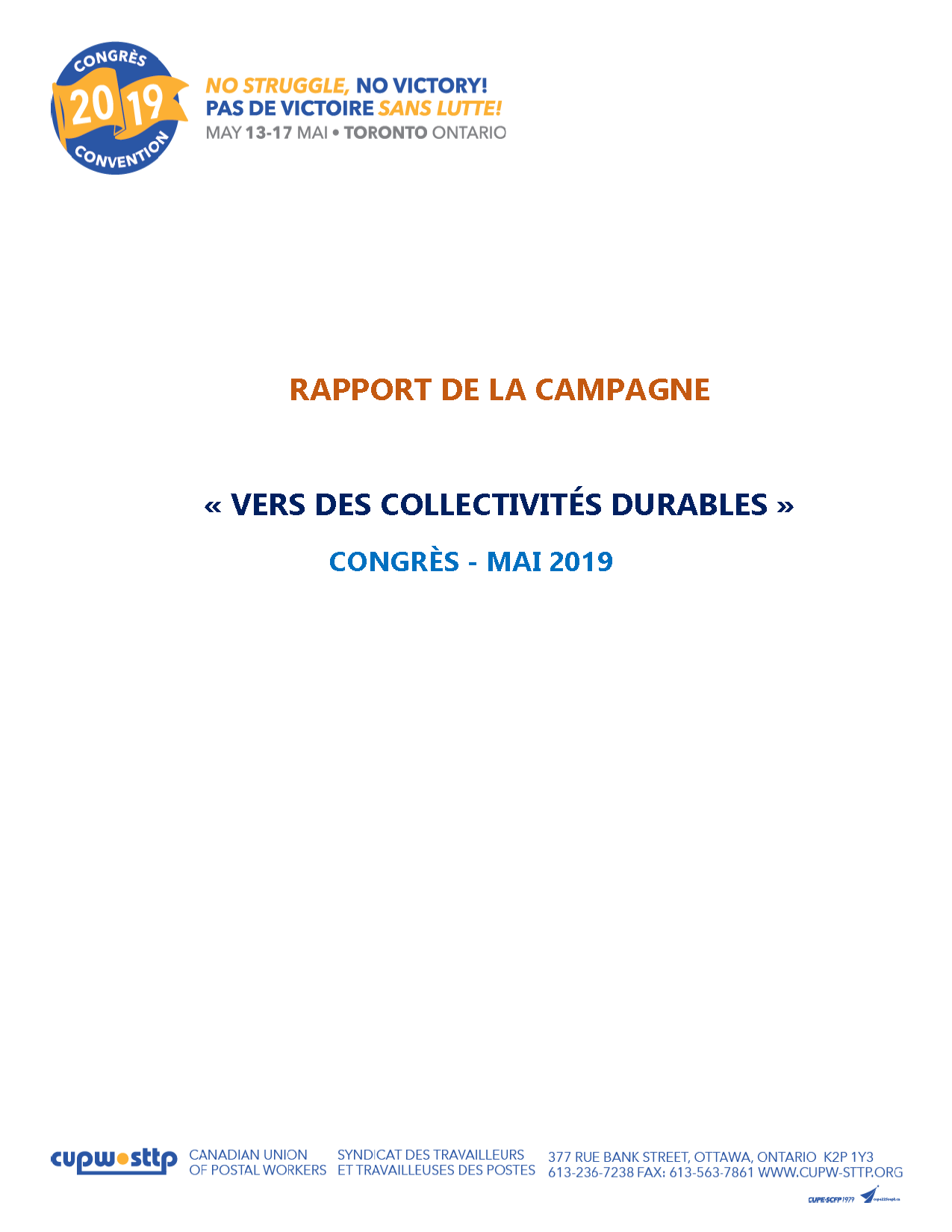 Rapport de la campagne « Vers des collectivités durables » - Congrès (2019)