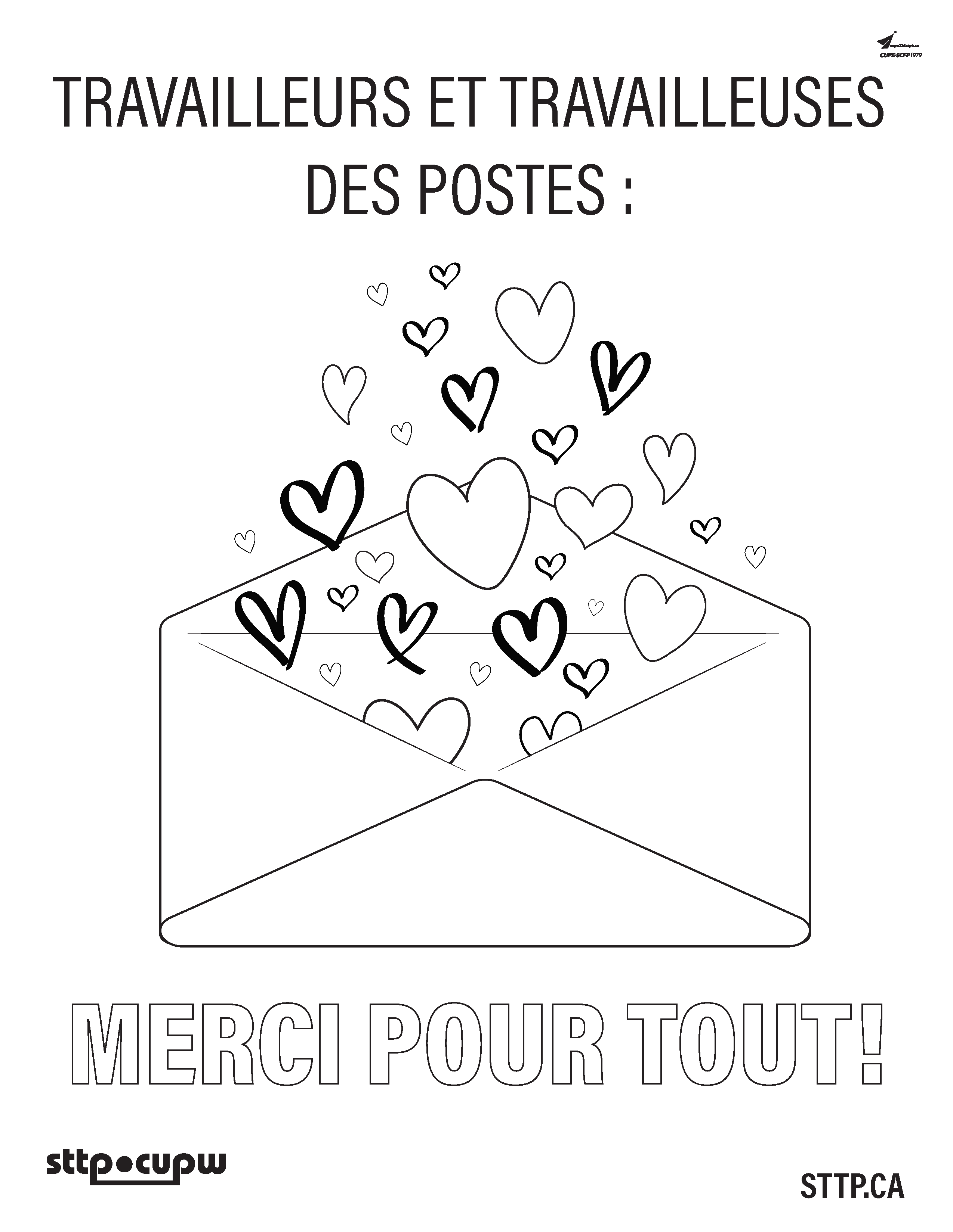 Exprimez votre reconnaissance aux travailleurs et travailleuses des postes. Besoin de quelque chose d’amusant à faire avec les enfants? Ne cherchez plus! Coloriez cette affiche ensemble. Il vous suffit de la télécharger et de l’imprimer.