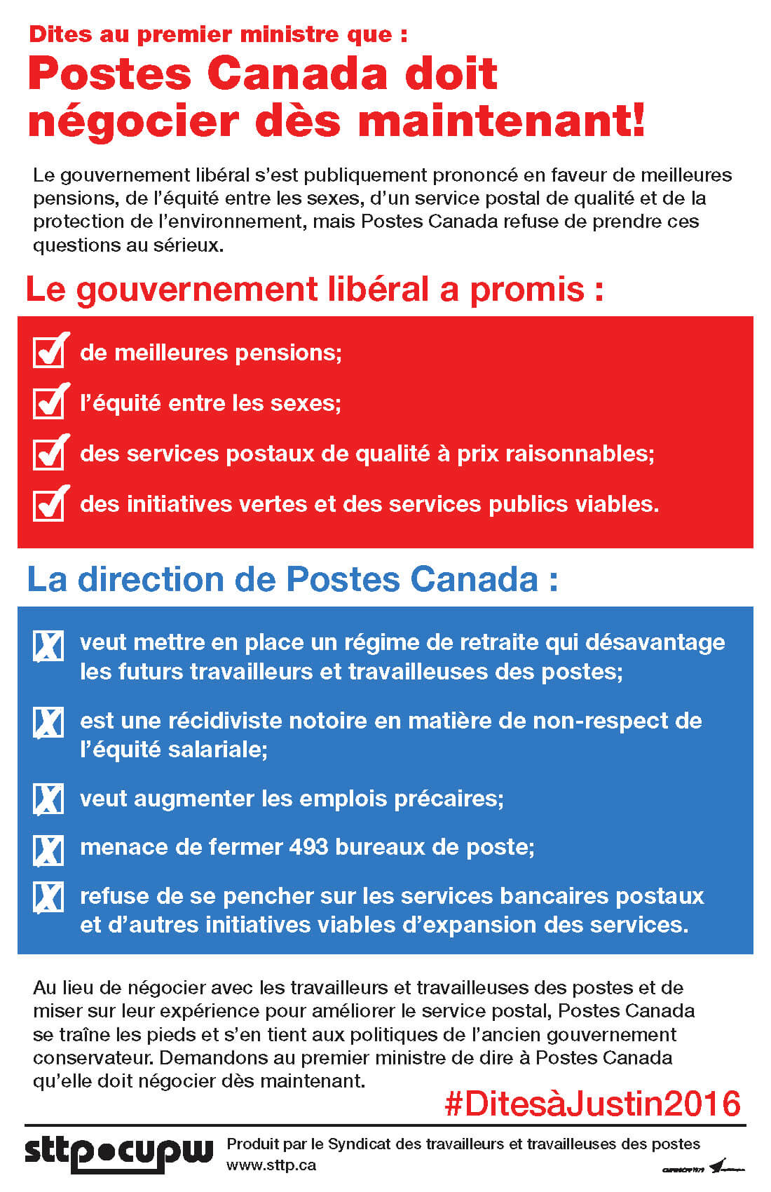 Dites au premier ministre que : Postes Canada doit négocier dès maintenant!