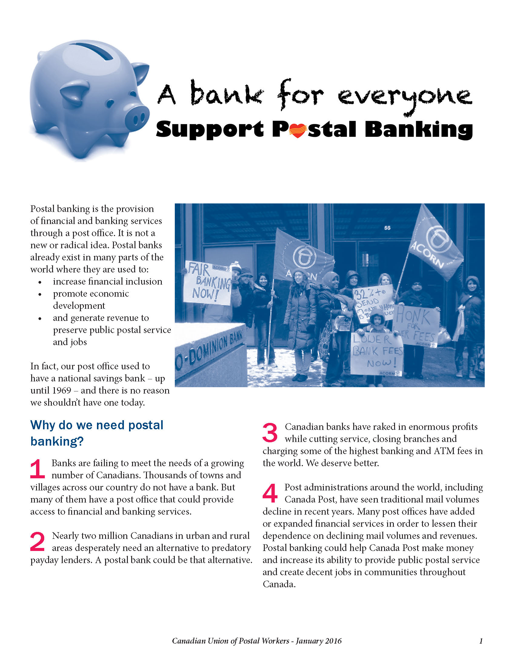 Postal Banking – A Bank for Everyone (Fact Sheet) Postal Banking – A Bank for Everyone (Fact Sheet)