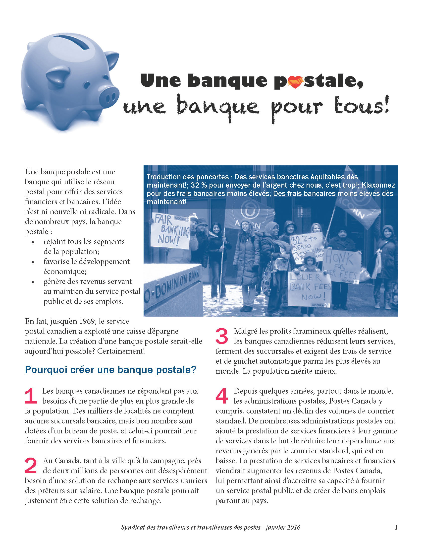Une banque postale, une banque pour tous! Une banque postale, une banque pour tous! (feuille de renseignements)
