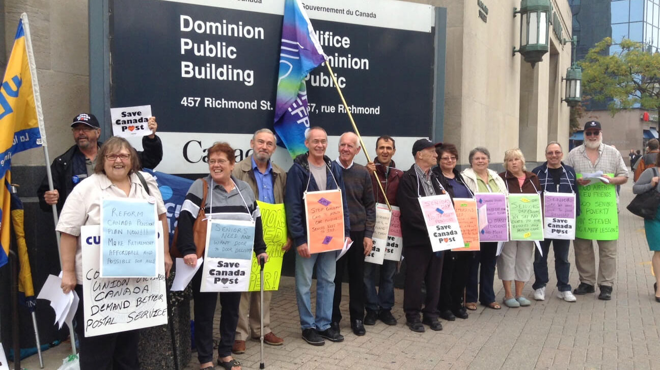 Retirees at a demonstration about pensions