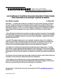 Les travailleuses et travailleurs des postes demandent à Postes Canada d’être raisonnable et de prolonger la période de réflexio