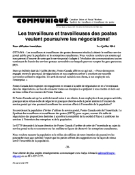 Les travailleurs et travailleuses des postes  veulent poursuivre les négociations!