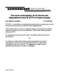 Une autre prolongation de 24 heures des négociations entre le STTP et Postes Canada