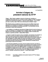 Arrivée à Calgary du  président national du STTP 