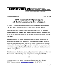 CUPW welcomes fellow fighters against anti-Semitism, sexism, and other hate speech