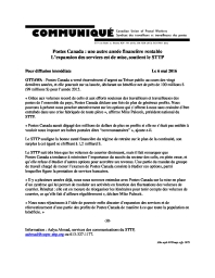 Postes Canada : une autre année financière rentable -  L’expansion des services est de mise, soutient le STTP