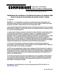 Manifestation des travailleurs et travailleuses des postes et de nombreux alliés devant le bureau de circonscription... 