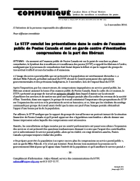 Le STTP conclut les présentations dans le cadre de l’examen public de Postes Canada et met en garde contre d’éventuelles ...