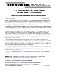 Le STTP prend en main l’équilibre travail et vie personnelle de ses membres