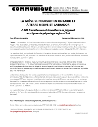 La grève se poursuit en Ontario et à Terre-Neuve-et-Labrador