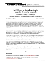 Le STTP met en doute la prétendue quantité de courrier accumulé