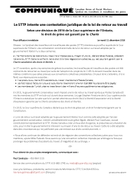 Le STTP intente une contestation juridique de la loi de retour au travail