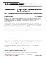Message du STTP à Postes Canada et au gouvernement : « C’est loin d’être fini. »