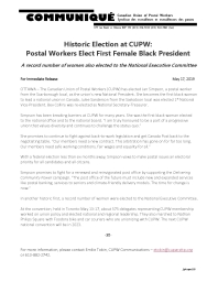 Historic Election at CUPW: Postal Workers Elect First Female Black President