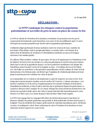 DÉCLARATION : Le STTP condamne les attaques contre la population palestinienne et surveille de près la mise en place du ...