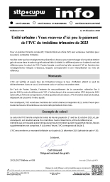 Unité urbaine : Vous recevrez d’ici peu le paiement de l’IVC du troisième trimestre de 2023