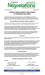 Postes Canada rejette nos offres et demande une trêve