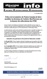 Échec de la tentative de Postes Canada de faire modifier la décision de l’arbitre MacPherson sur la hausse des allocations ...