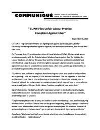 CUPW Files Unfair Labour Practice  Complaint Against Uber