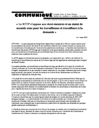 « Le STTP s’oppose aux demi-mesures et au statut de seconde zone pour les travailleuses et travailleurs à la demande »