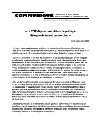 Le STTP dépose une plainte de pratique  déloyale de travail contre Uber 