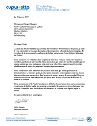 Le STTP est solidaire de la communauté musulmane et de la population de Québec