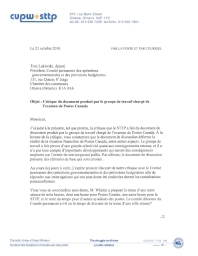 Lettre à Tom Lukiwski, président du Comité, au sujet de la Critique du document produit par le groupe de travail chargé ...