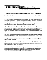 La haute direction de Postes Canada doit s’expliquer 