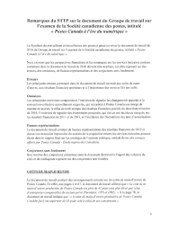 Remarques du STTP sur le document du Groupe de travail sur l’examen de la Société canadienne des postes ...