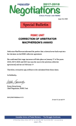 Special Bulletin - RSMC UNIT - Correction Of Arbitrator Macpherson’s Award