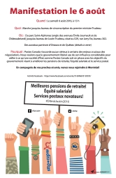 Le 6 août : Manifestation pour de meilleures pensions de retraite, l’équité salariale et un service postal public novateur