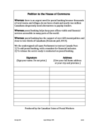 Petition urging the Government of Canada to instruct Canada Post to add Postal Banking